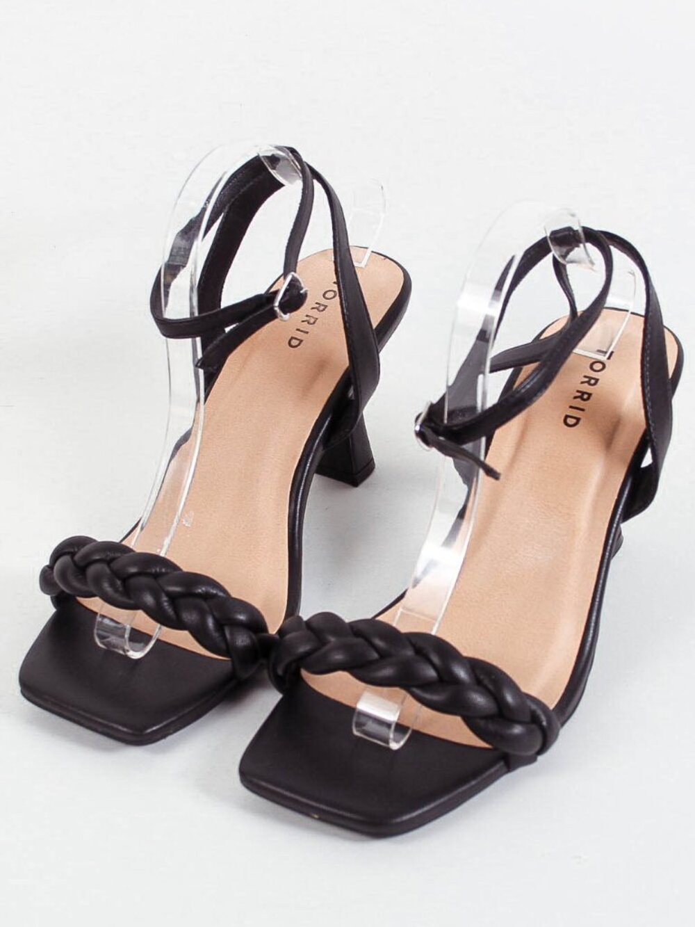 Torrid Black Braided Strap Heels Size 10.5 WW Wide Width Ankle Strap Square Toe